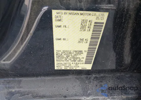 2015 Nissan Altima 2.5/2.5 S/2.5 Sl/2.5 Sv z USA, uszkodzony, nr VIN 1N4AL3AP7FC438410